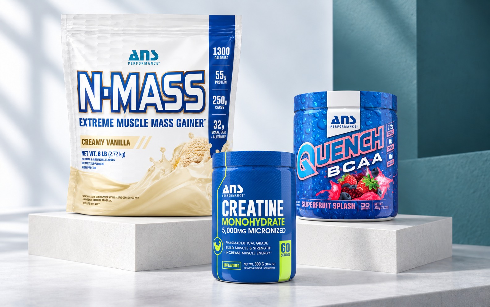 ANS Performance: N-Mass, Creatine Monohydrate y Quench BCAA.